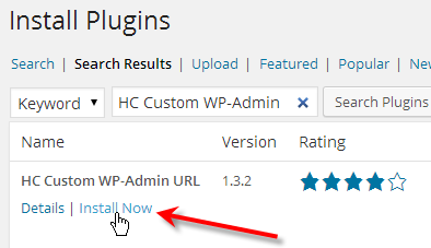 click on install now beside hc custom wp-admin url