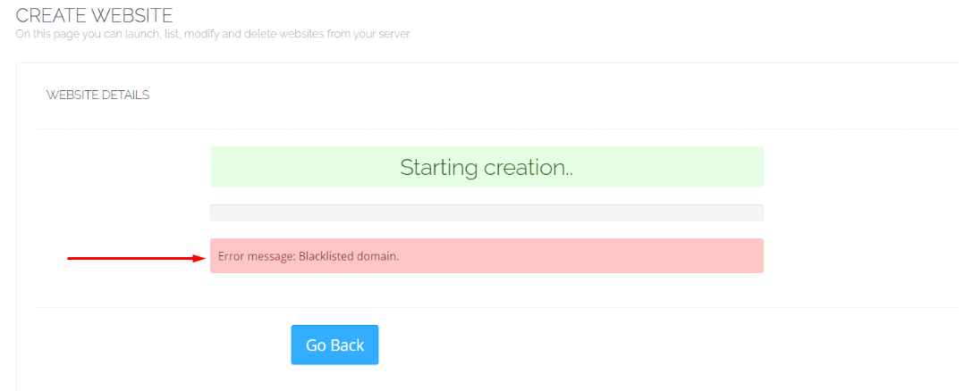 Cara Mengatasi Error message: Blacklisted domain. di CyberPanel